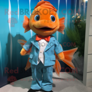 nan Goldfish mascot costume character dressed with a Henley Shirt and Bow ties