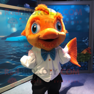 nan Goldfish mascot costume character dressed with a Henley Shirt and Bow ties