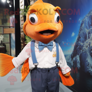 nan Goldfish mascot costume character dressed with a Henley Shirt and Bow ties