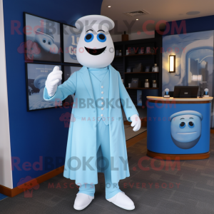 Sky Blue Ghost mascot costume character dressed with a Trousers and Cufflinks