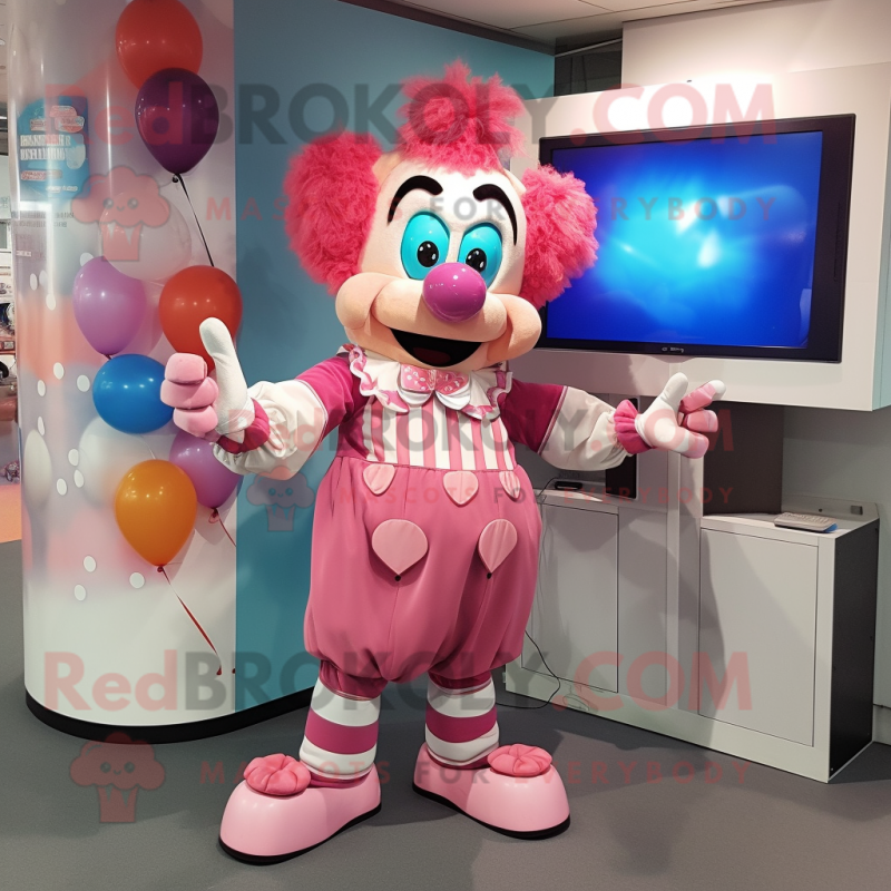 Pink Clown mascot costume character dressed with a Henley Tee and Cummerbunds