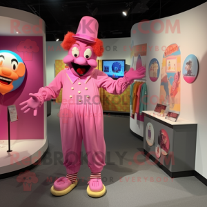 Pink Clown mascot costume character dressed with a Henley Tee and Cummerbunds