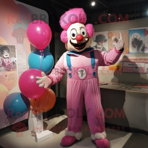 Pink Clown mascot costume character dressed with a Henley Tee and Cummerbunds