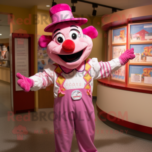 Pink Clown mascot costume character dressed with a Henley Tee and Cummerbunds