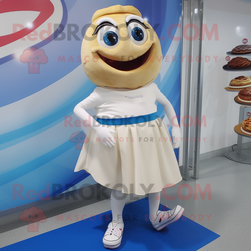 nan Bagels mascot costume character dressed with a Mini Skirt and Shoe laces nan Bagels mascot costume character dressed with a Mini Skirt and Shoe laces