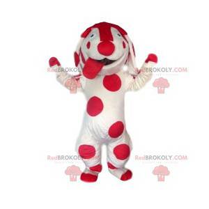 Mascotte cane bianco con pois fucsia. Costume da cane. -