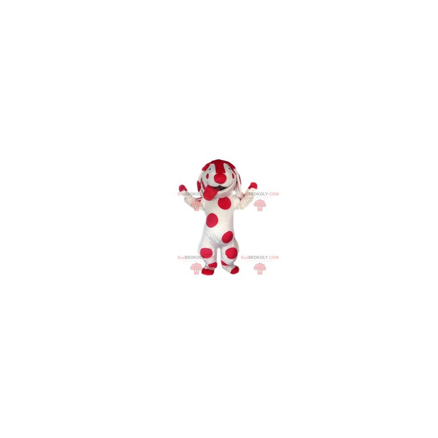 Maskot bílého psa s puntíky fuchsie. Kostým pro psa. - Maskot bílého psa s puntíky fuchsie. Kostým pro psa. -