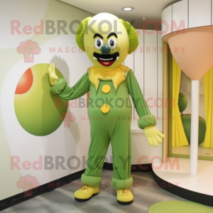 Olive Clown mascot costume character dressed with a Suit Pants and Cummerbunds