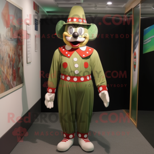 Olive Clown mascot costume character dressed with a Suit Pants and Cummerbunds