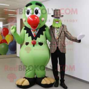 Olive Clown mascot costume character dressed with a Suit Pants and Cummerbunds