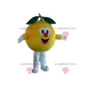 Zeer gelukkige gele vismascotte. Vissende kostuum -