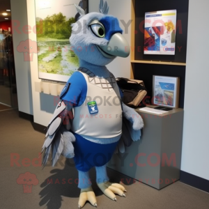 Gray Blue Jay mascot costume character dressed with a Rash Guard and Wallets