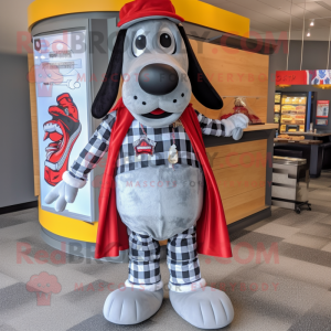 Silver Hot Dog mascot costume character dressed with a Flannel Shirt and Headbands