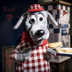 Silver Hot Dog mascot costume character dressed with a Flannel Shirt and Headbands