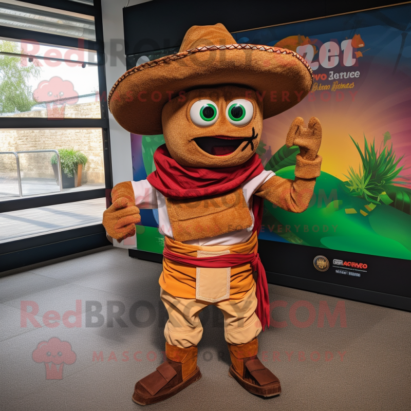 Brown Fajitas mascot costume character dressed with a Trousers and Cummerbunds Brown Fajitas mascot costume character dressed with a Trousers and Cummerbunds