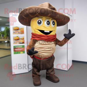 Brown Fajitas mascot costume character dressed with a Trousers and Cummerbunds
