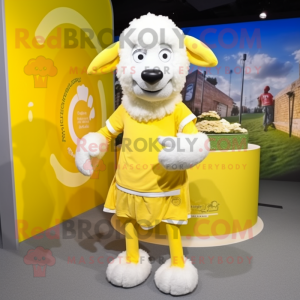 Lemon Yellow Sheep mascot costume character dressed with a Poplin Shirt and Anklets