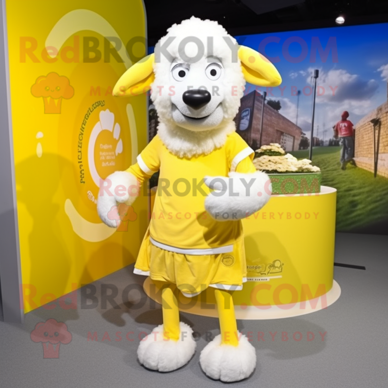 Lemon Yellow Sheep mascot costume character dressed with a Poplin Shirt and Anklets Lemon Yellow Sheep mascot costume character dressed with a Poplin Shirt and Anklets