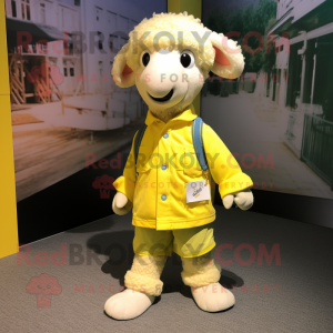 Lemon Yellow Sheep mascot costume character dressed with a Poplin Shirt and Anklets