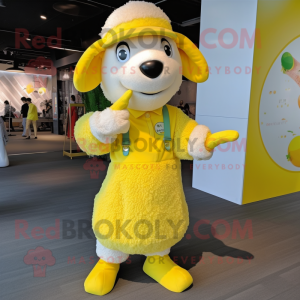 Lemon Yellow Sheep mascot costume character dressed with a Poplin Shirt and Anklets