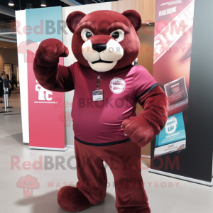 Maroon Panther mascot costume character dressed with a Poplin Shirt and Messenger bags