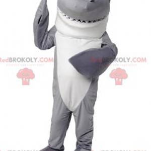 Mascote de tubarão cinza e branco. Fantasia de tubarão -