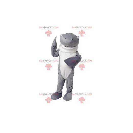 Mascotte de requin gris et blanc. Costume de requin -