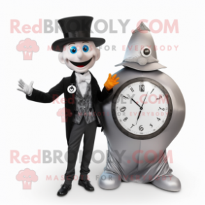 Silver Magician mascot costume character dressed with a Jacket and Smartwatches