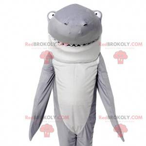 Mascote de tubarão cinza e branco. Fantasia de tubarão -