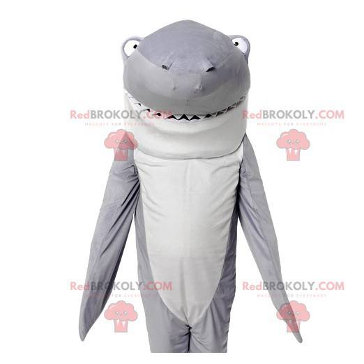 Mascotte de requin gris et blanc. Costume de requin -