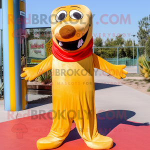 Gold Hot Dog maskot kostym...