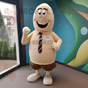 Beige Aglet mascot costume character dressed with a Rugby Shirt and Tie pins