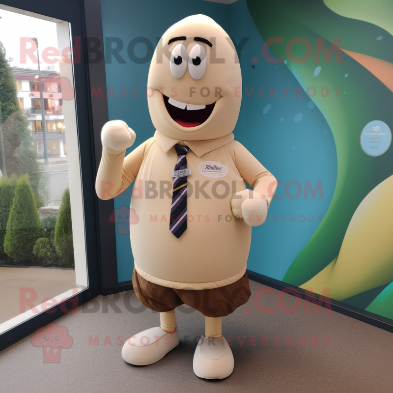 Beige Aglet mascot costume character dressed with a Rugby Shirt and Tie pins