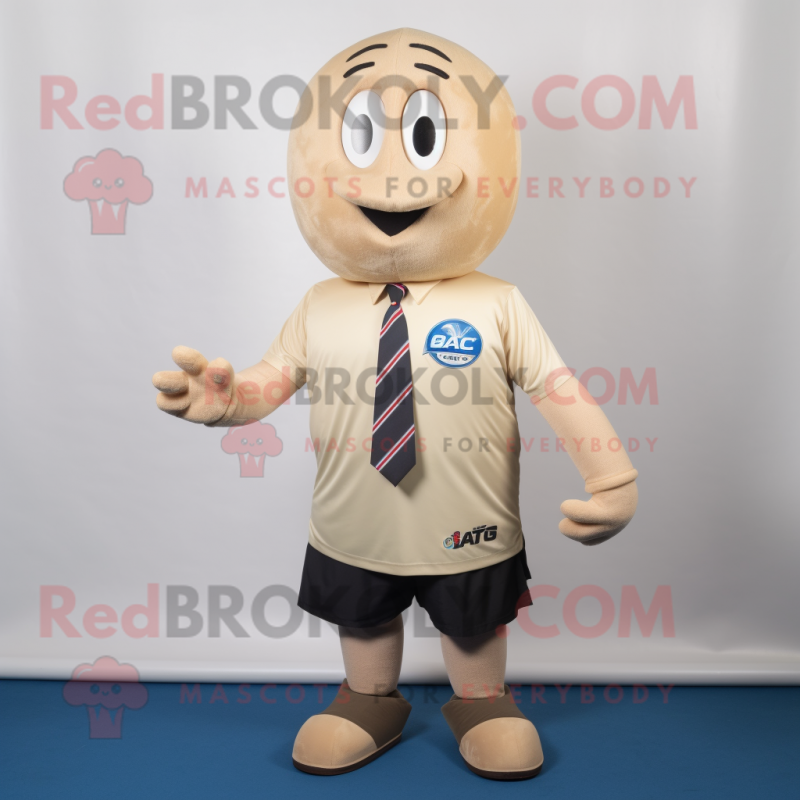 Beige Aglet mascot costume character dressed with a Rugby Shirt and Tie pins