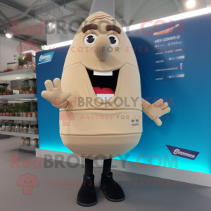 Beige Aglet mascot costume character dressed with a Rugby Shirt and Tie pins