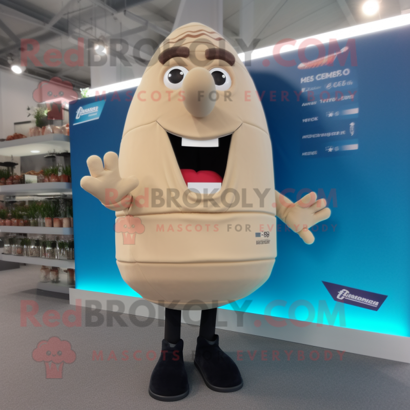 Beige Aglet mascot costume character dressed with a Rugby Shirt and Tie pins