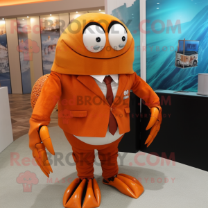 Orange Hermit Crab mascot costume character dressed with a Suit Jacket and Ties