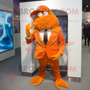 Orange Hermit Crab mascot costume character dressed with a Suit Jacket and Ties