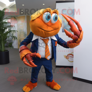 Orange Hermit Crab mascot costume character dressed with a Suit Jacket and Ties