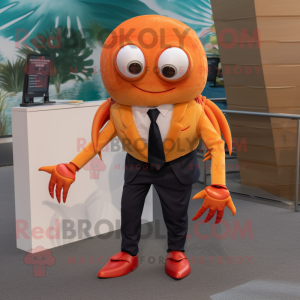 Orange Hermit Crab mascot costume character dressed with a Suit Jacket and Ties