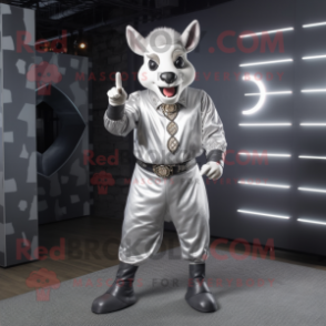 Silver Zebu mascot costume character dressed with a Blazer and Gloves