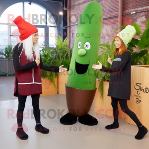 Rust Celery mascot costume character dressed with a Yoga Pants and Berets