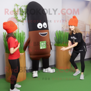 Rust Celery mascot costume character dressed with a Yoga Pants and Berets