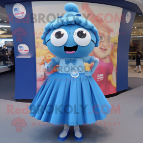 Blue Pho mascot costume character dressed with a Skirt and Coin purses