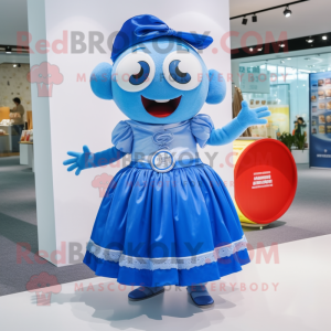 Blue Pho mascot costume character dressed with a Skirt and Coin purses