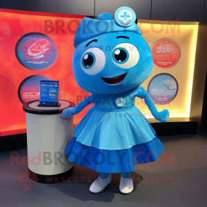 Blue Pho mascot costume character dressed with a Skirt and Coin purses