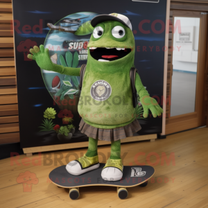 Olive Skateboard mascot costume character dressed with a Bermuda Shorts and Anklets