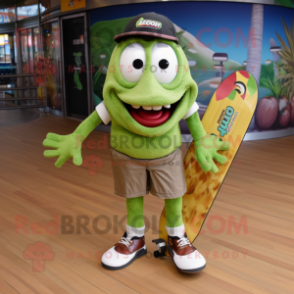 Olive Skateboard mascot costume character dressed with a Bermuda Shorts and Anklets