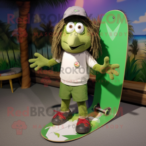 Olive Skateboard mascot costume character dressed with a Bermuda Shorts and Anklets