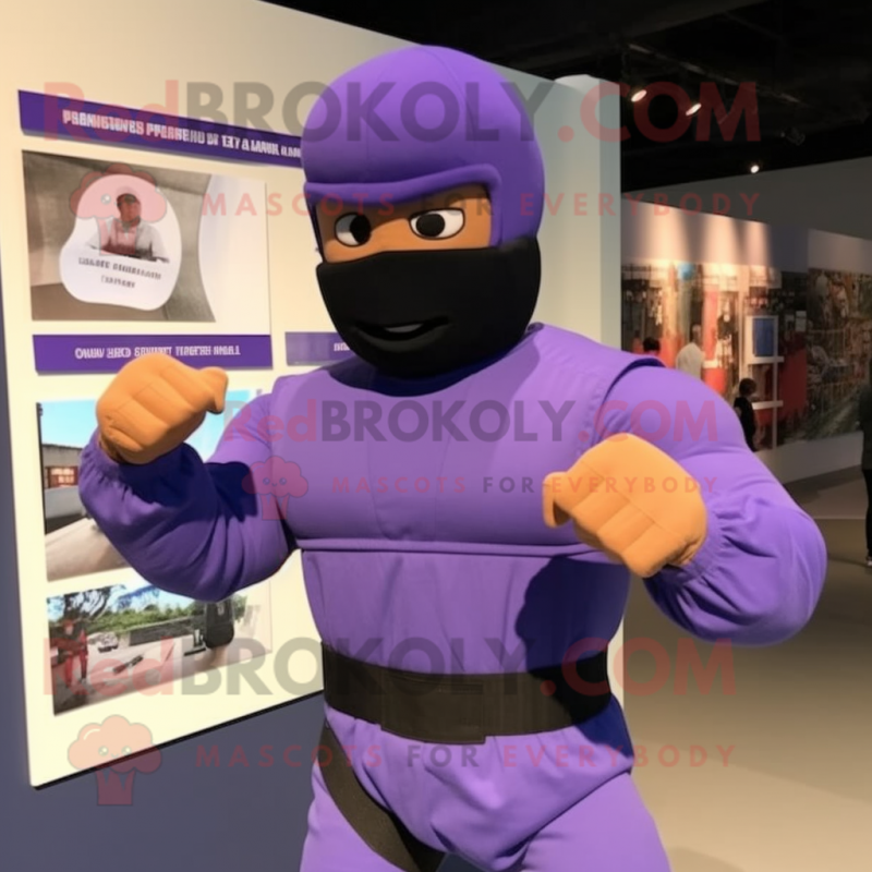 Lavender Gi Joe mascot costume character dressed with a Shorts and Gloves Lavender Gi Joe mascot costume character dressed with a Shorts and Gloves